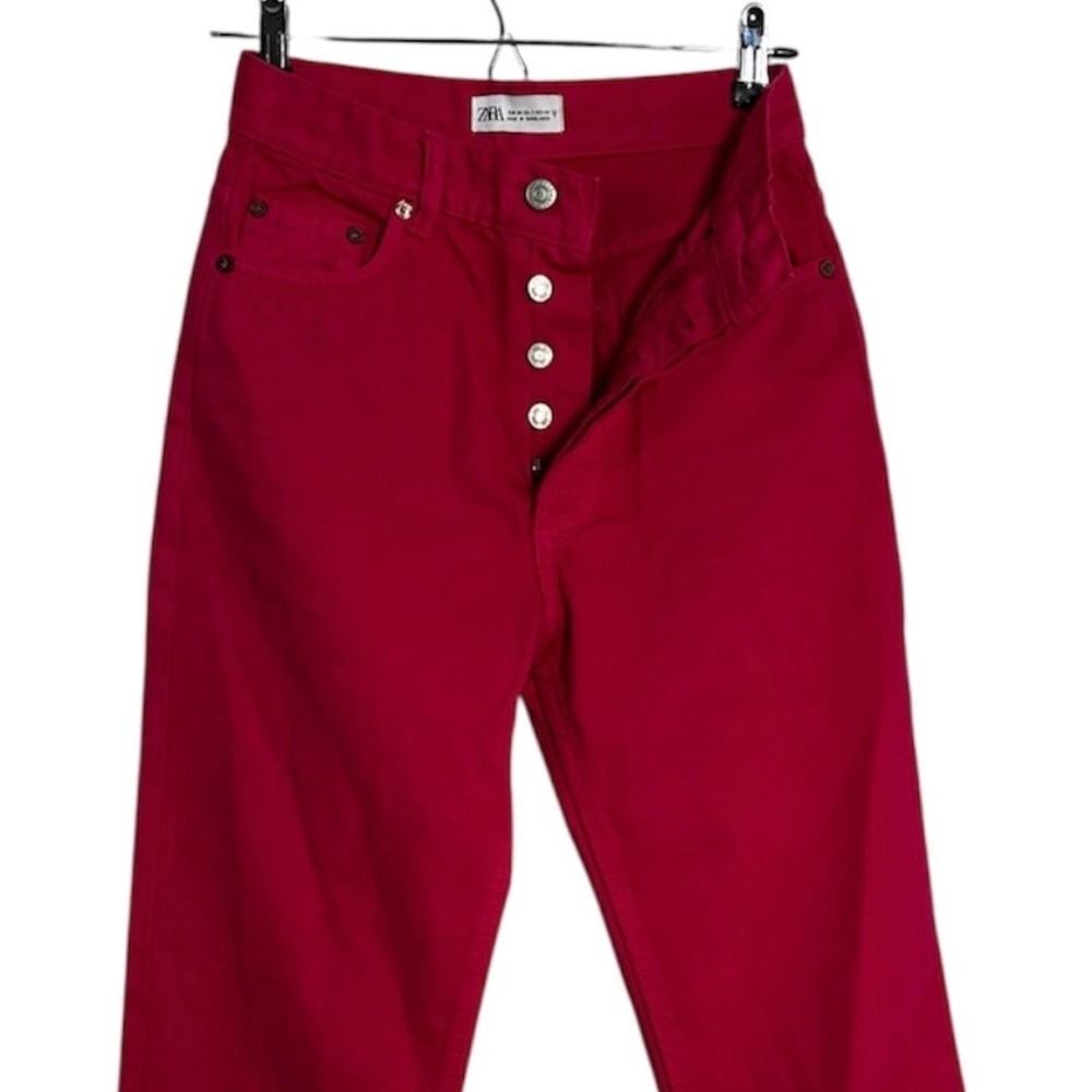 ZARA Pink High-Rise Button-Fly Jeans | Straight Leg Denim